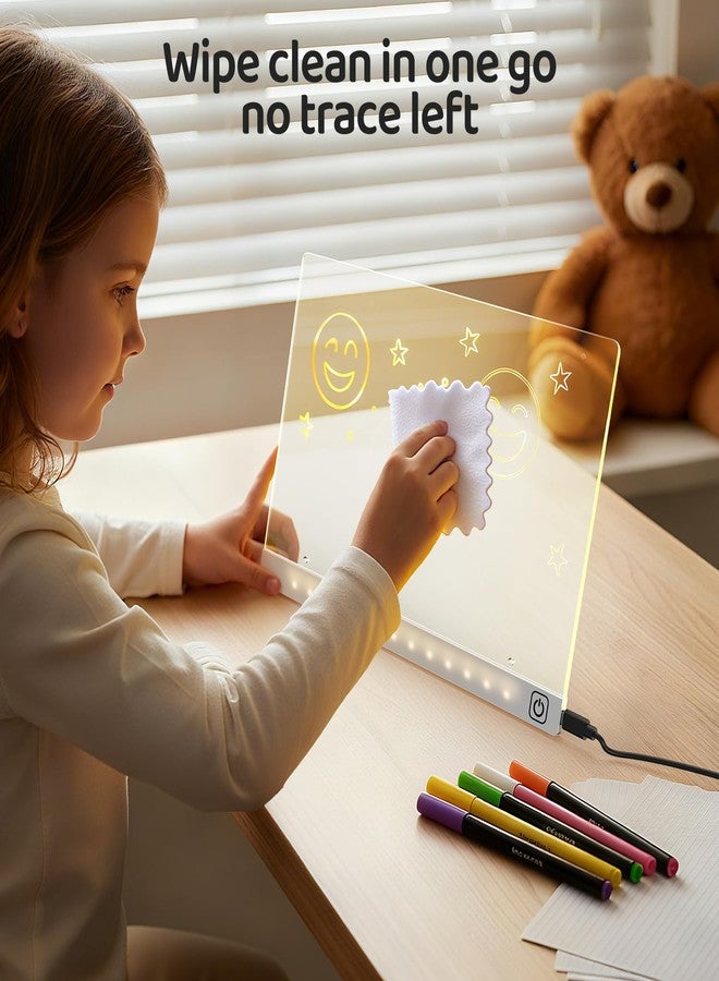 لوحة رسم LED بسبعة ألوان - لوحة ملاحظات LED أكريليك مع 7 أقلام، حامل، قالب رسم، لوحة رسائل مضيئة قابلة للمسح الجاف للغرفة/المكتب/العمل، هدية مثالية للأطفال في الأعياد (7.9 × 11.8 بوصة) - سلكية - Image 4